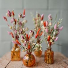 633 Vaasje met droogbloemen oranje en licht roze