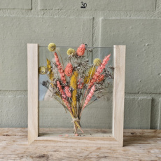 D23 Glazen Kader met Droogbloemen roze geel