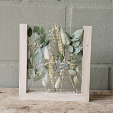 D24 Glazen Kader met Droogbloemen wit groen